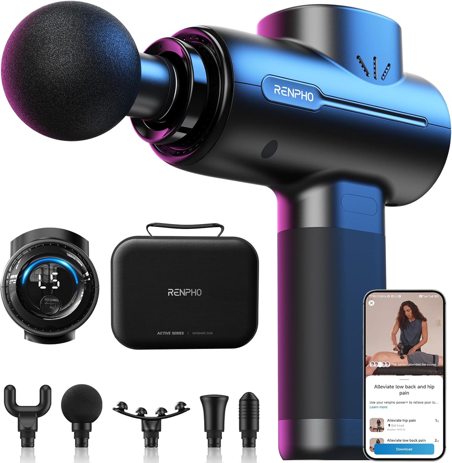 RENPHO Massage Gun: Deep Tissue, Smart App & Heat Options