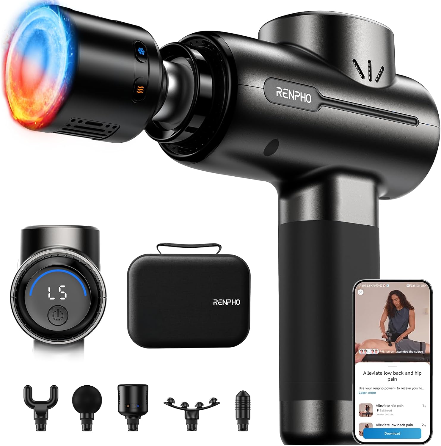 RENPHO Massage Gun: Deep Tissue, Smart App & Heat Options