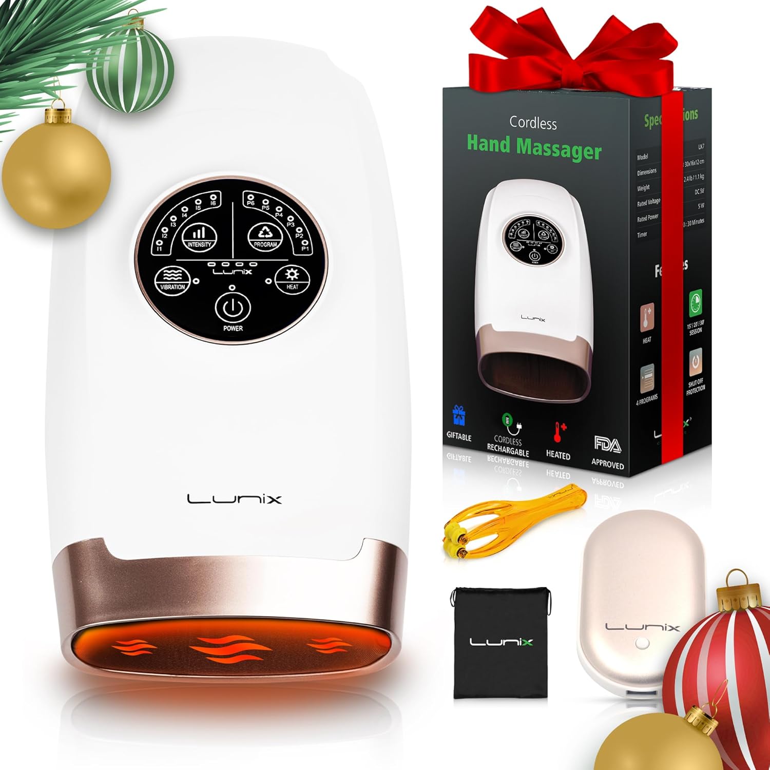 Lunix LX3 Cordless Hand Massager with Heat & Compression