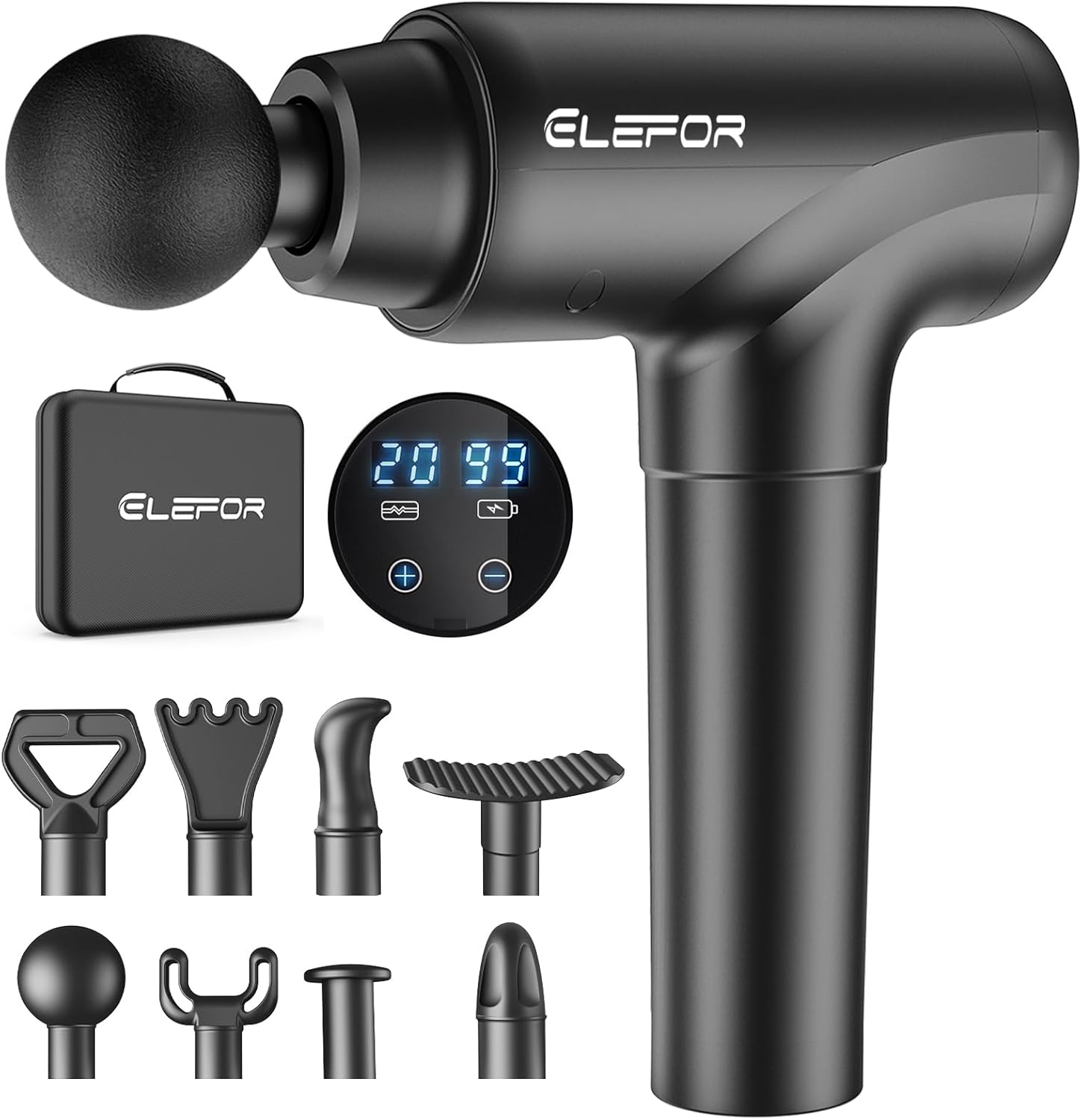 Elefor Deep Tissue Massage Gun - 8 Heads, 20 Speeds
