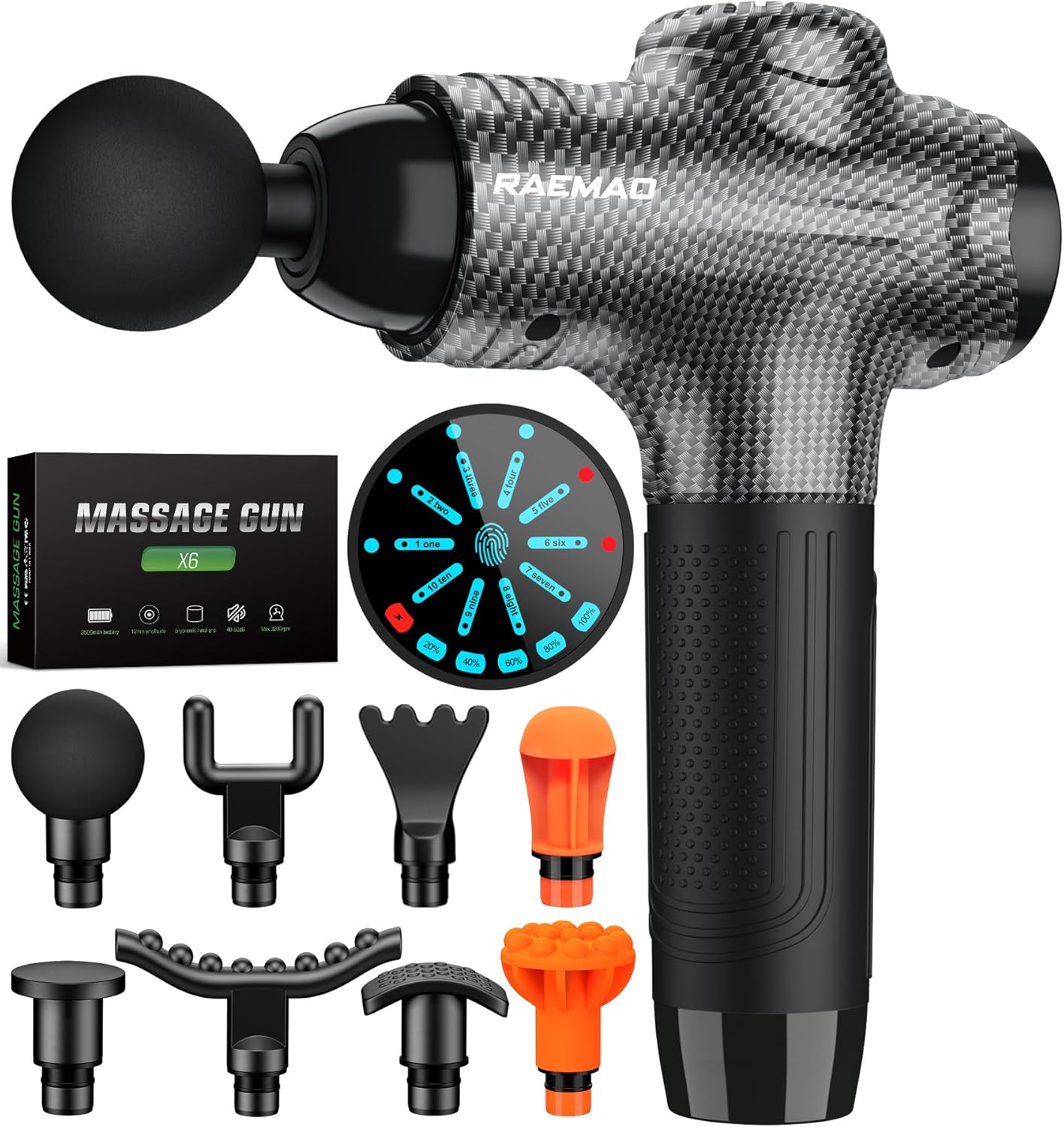 RAEMAO Massage Gun: Deep Tissue, 10 Speeds, 8 Heads